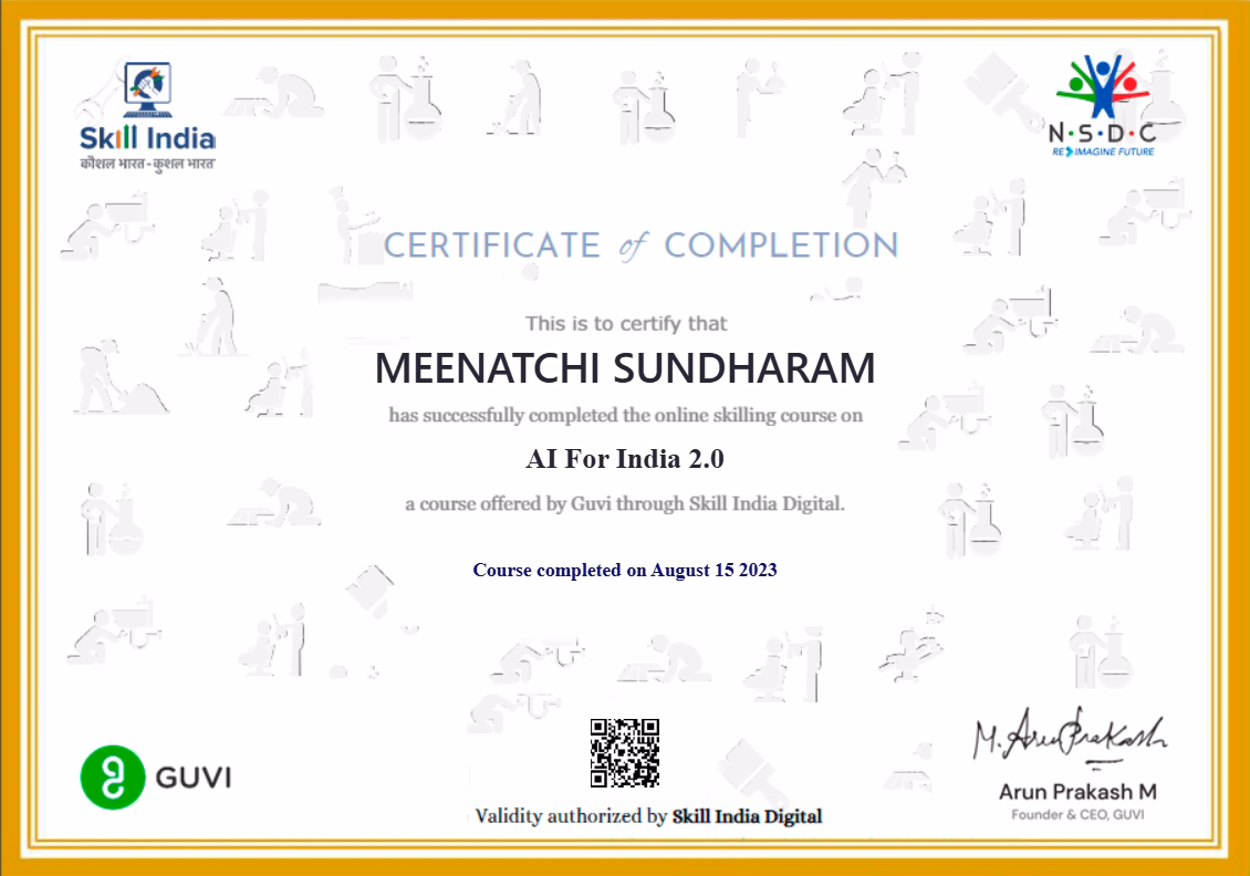 AI for India 2.0 certificate from GUVI
